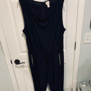 Chicos jumpsuit! Never worn! Navy with gold detail zip pockets! SZ 3 sleeveless